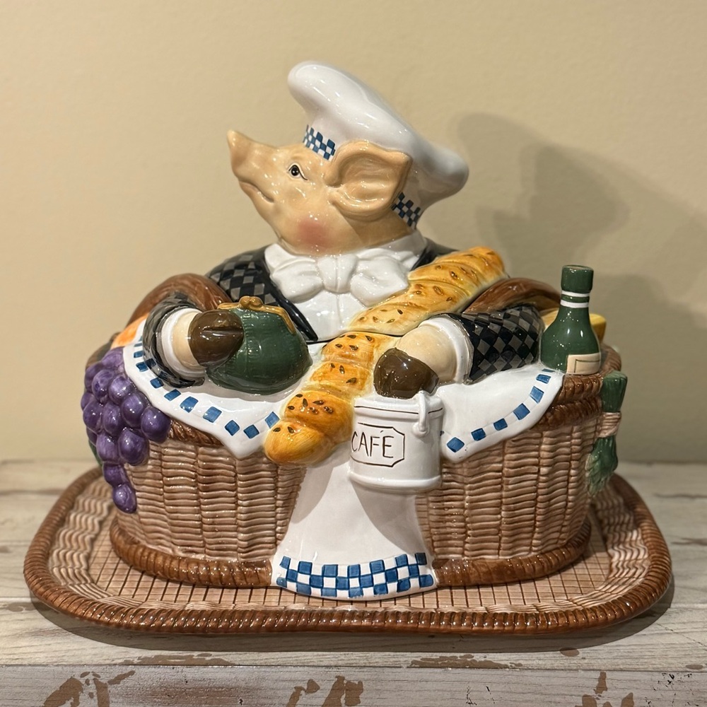 Jam Bon Department Dept 56 Pig Chef Soup Tureen Fruit Basket With Plate